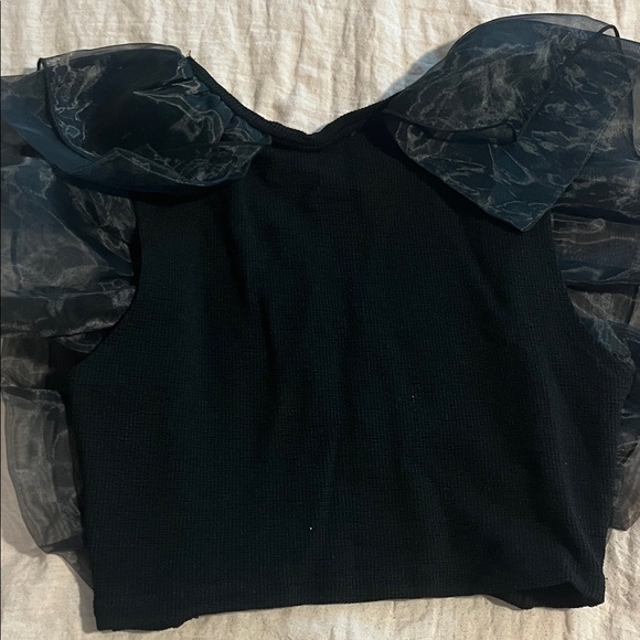 ZARA Black Puff Sleeve Crop Top - Picture 5 of 6